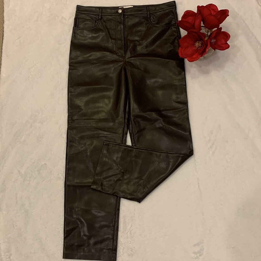 🌹 Wilfred “The Melina” Dark Brown Vegan Faux Leather Wide Leg High Rise Pants •